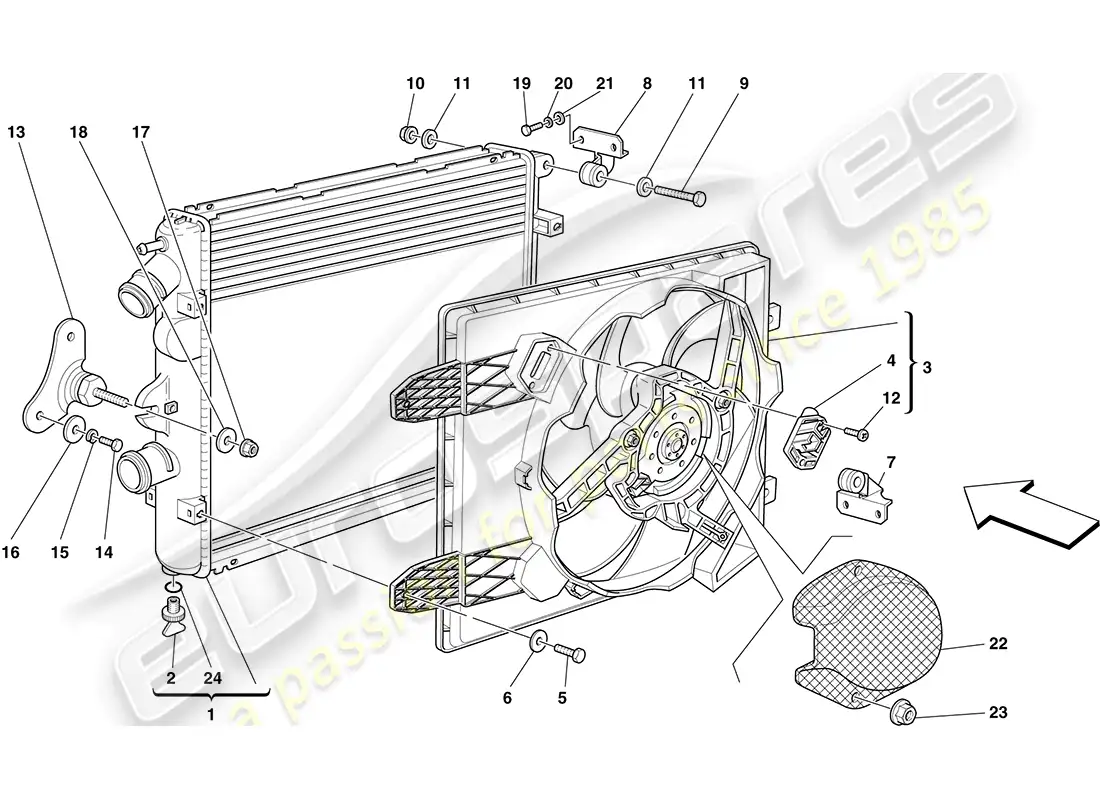 ferrari f430 coupe (rhd) radiadores del sistema de refrigeración diagrama de piezas