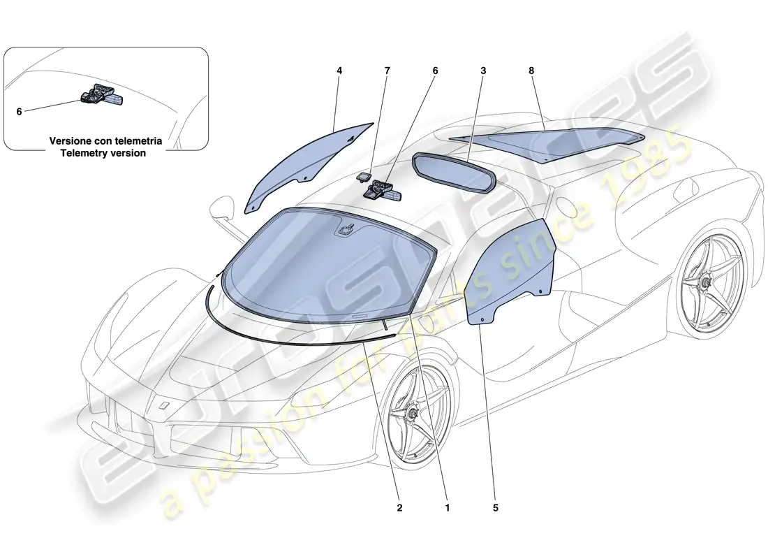 ferrari laferrari aperta (europe) ventanas y pantallas diagrama de piezas