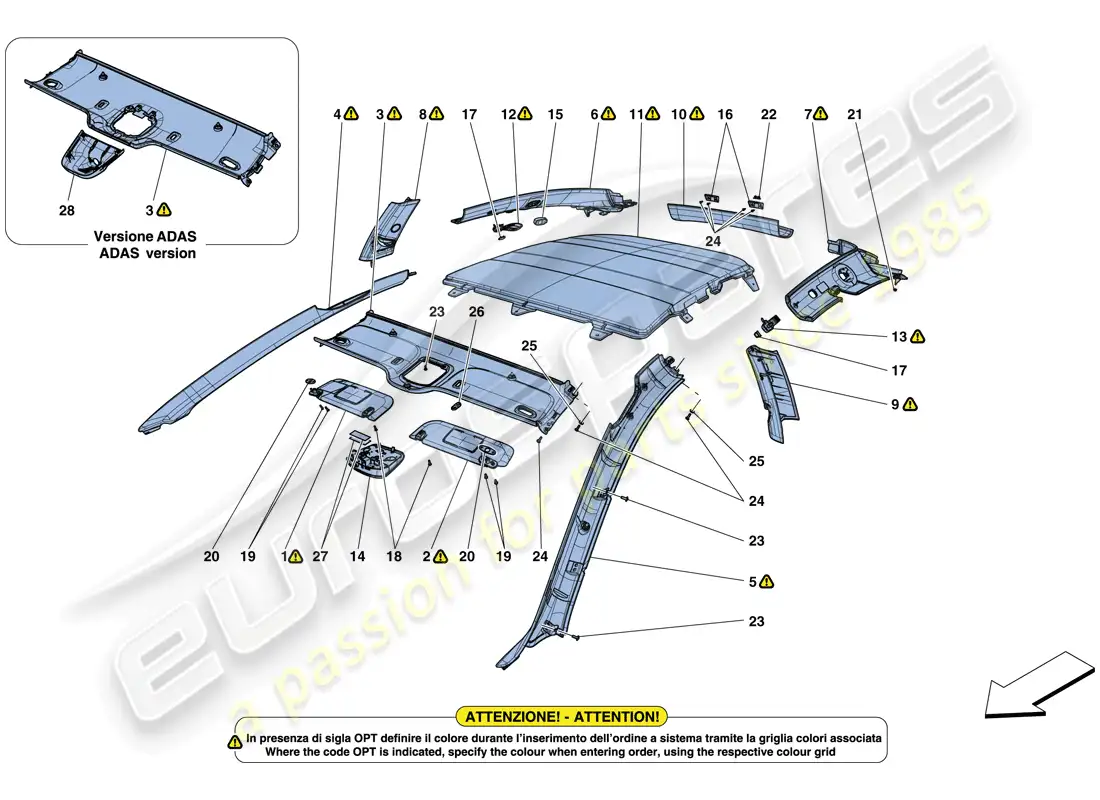 ferrari gtc4 lusso (usa) molduras del techo y accesorios diagrama de piezas