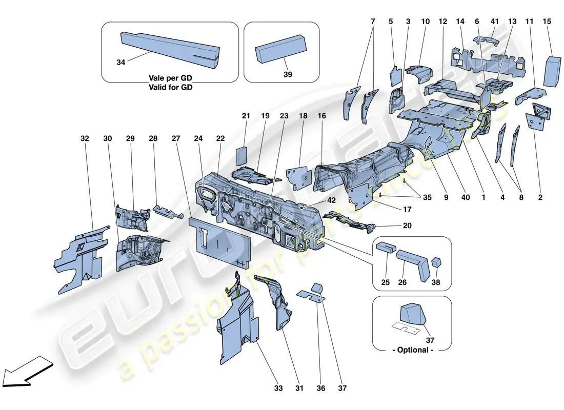ferrari gtc4 lusso (usa) aislamiento diagrama de piezas