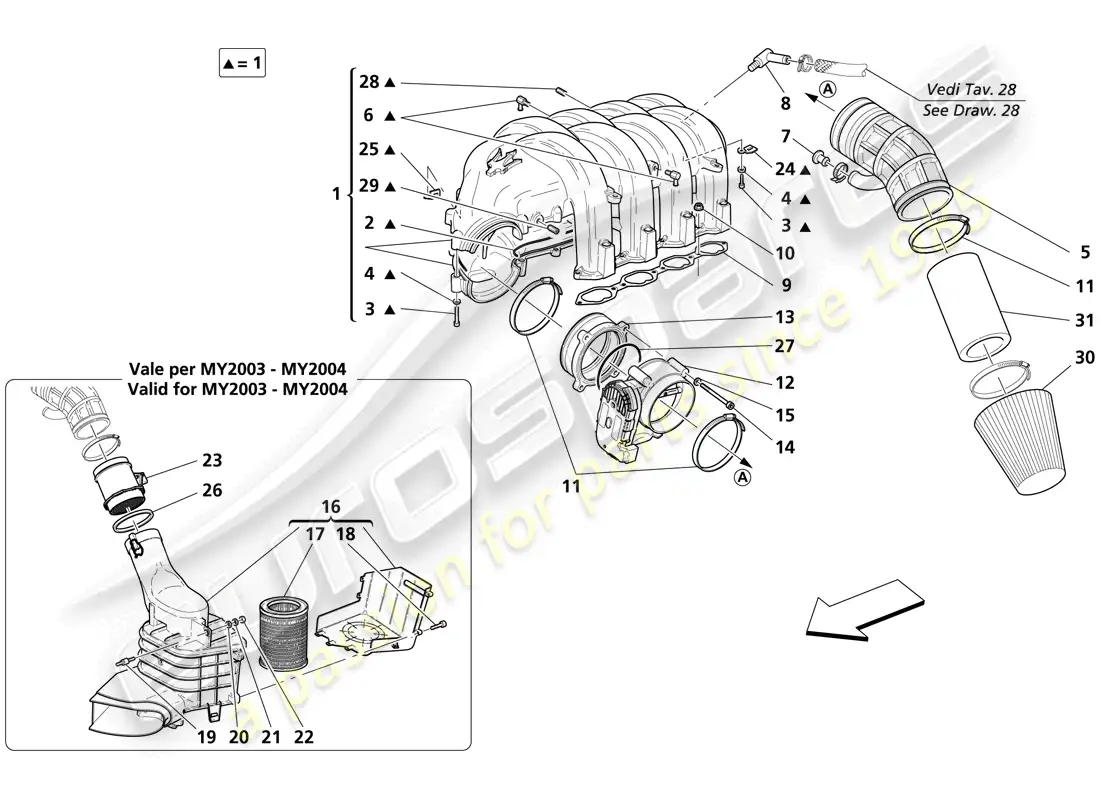 maserati trofeo colector de admisión de aire diagrama de piezas
