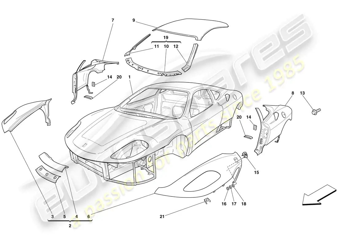 ferrari f430 scuderia spider 16m (europe) bodyshell - exterior trim diagrama de piezas