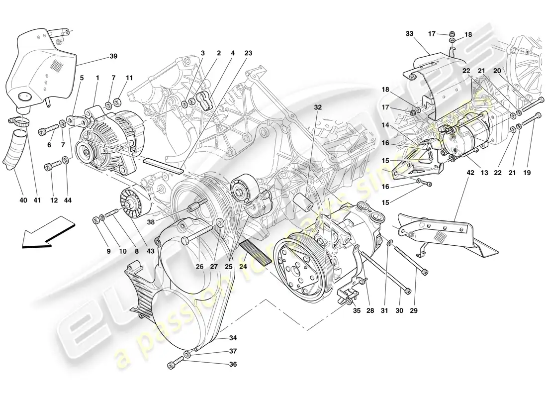 ferrari 599 sa aperta (rhd) alternador, motor de arranque y compresor de ca diagrama de piezas