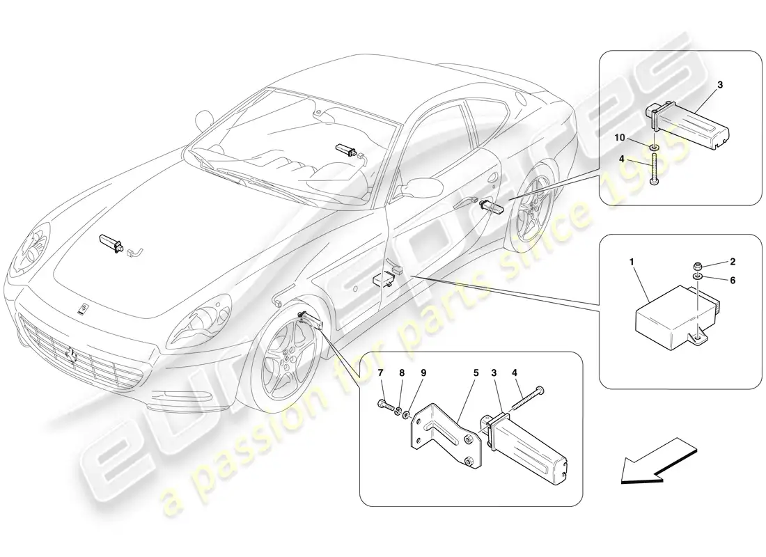 ferrari 612 sessanta (europe) sistema de control de presión de neumáticos diagrama de piezas