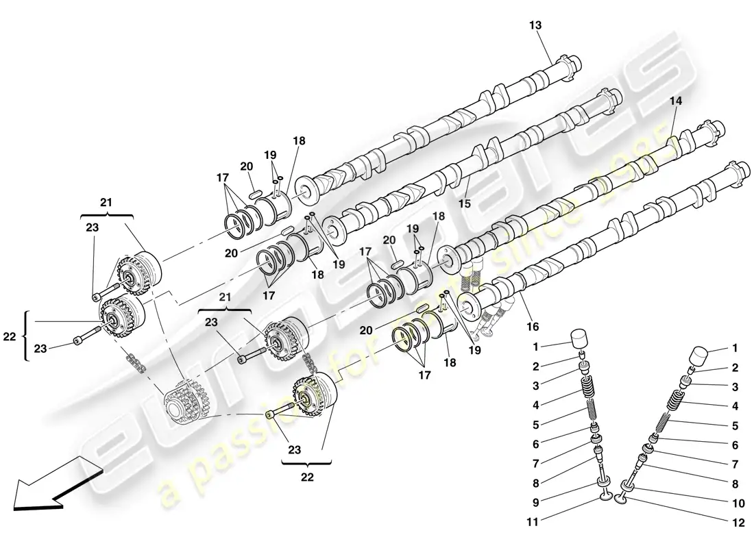 ferrari 599 gtb fiorano (usa) sistema de distribución - empujadores y ejes diagrama de piezas