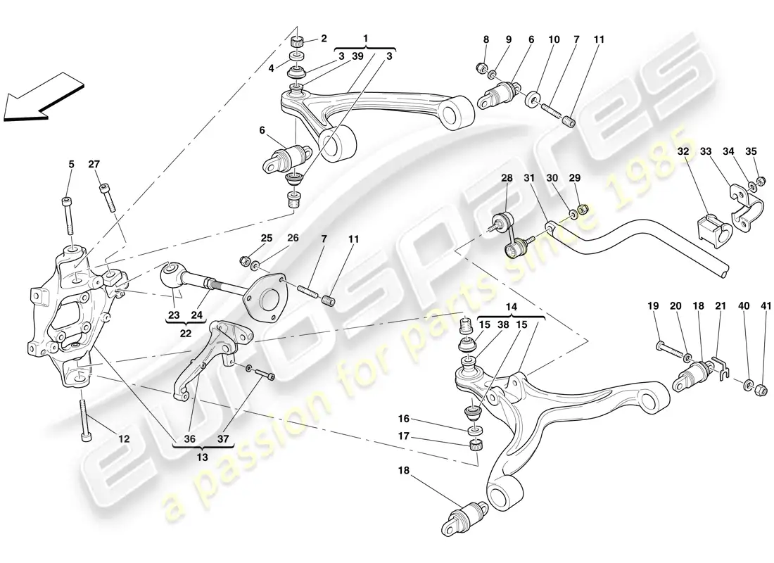 ferrari 599 gtb fiorano (europe) suspensión trasera - brazos y barra estabilizadora diagrama de piezas