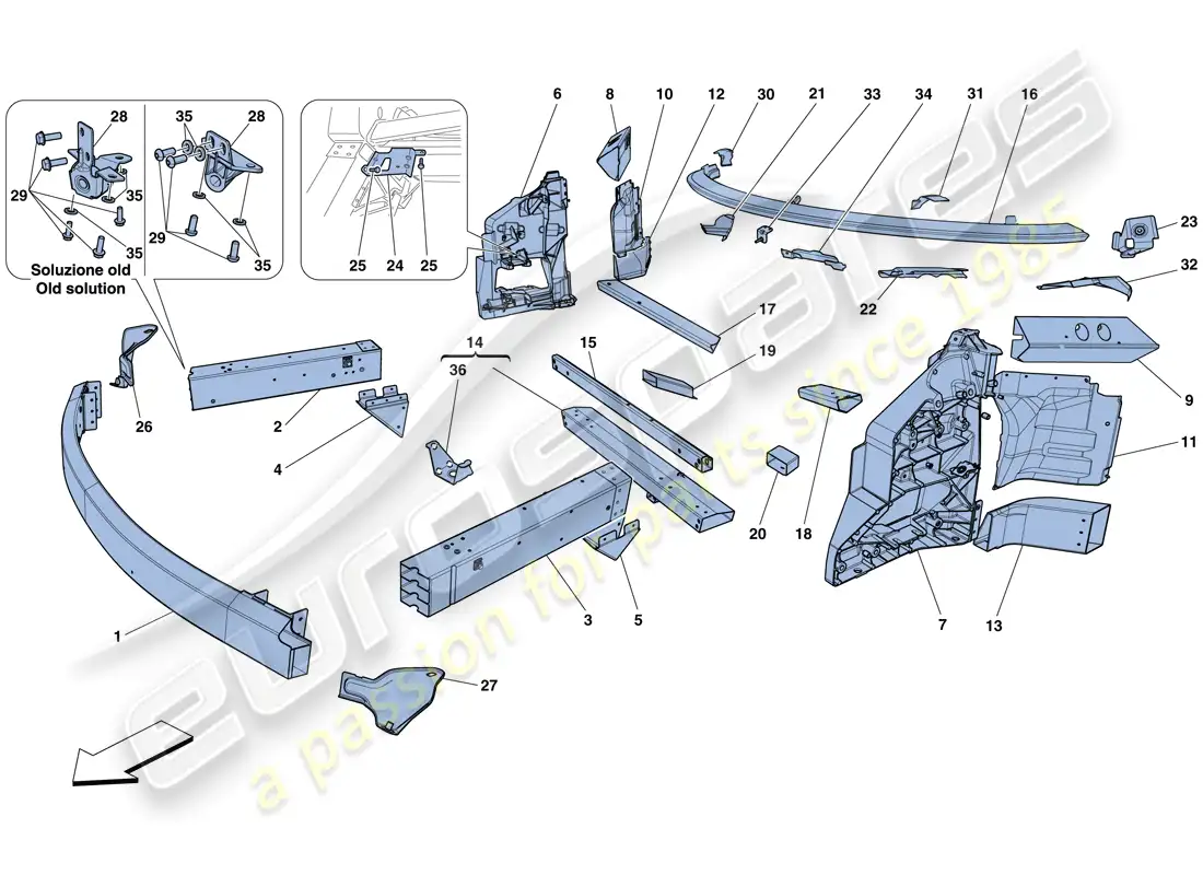 ferrari 458 spider (europe) chasis - estructura, elementos frontales y paneles diagrama de piezas