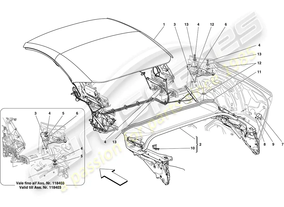 ferrari california (europe) techo eléctrico: estructura diagrama de piezas