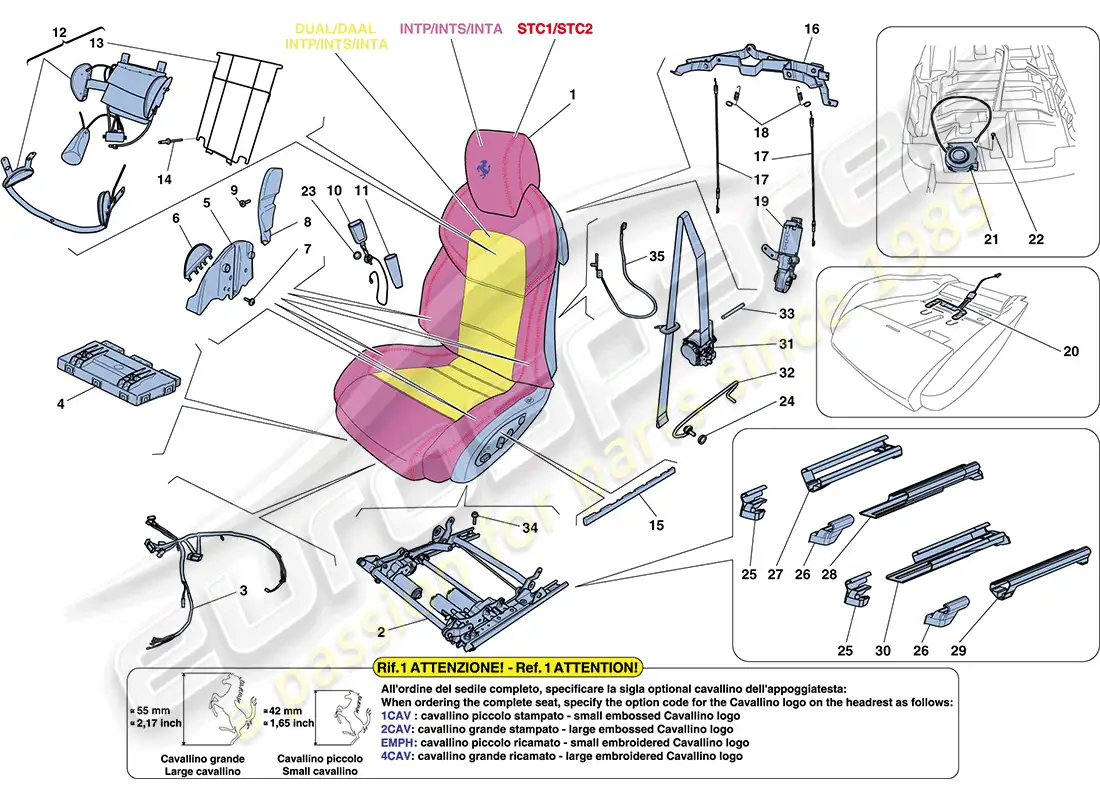 ferrari ff (rhd) asiento delantero - cinturones de seguridad, guías y ajuste diagrama de piezas