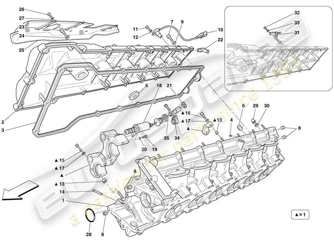ferrari 599 gtb fiorano (usa) culata del lado derecho diagrama de piezas