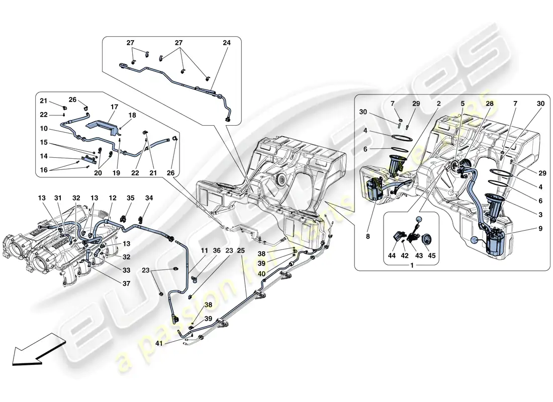 ferrari gtc4 lusso t (usa) bombas y tubos del sistema de combustible diagrama de piezas