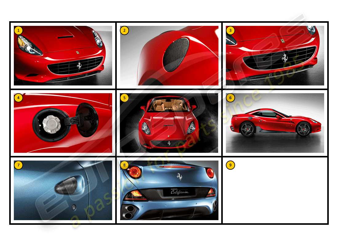 ferrari california (accessories) exterior - carrocería diagrama de piezas
