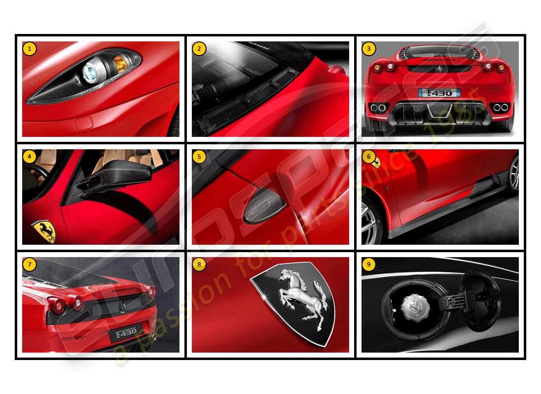 ferrari f430 spider (accessories) exterior - diagrama de partes del cuerpo