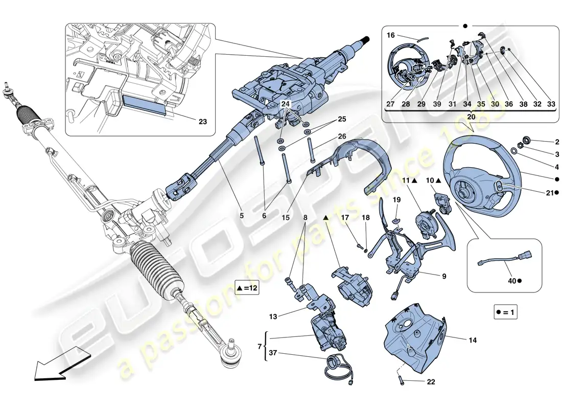 ferrari 458 spider (rhd) control de dirección diagrama de piezas