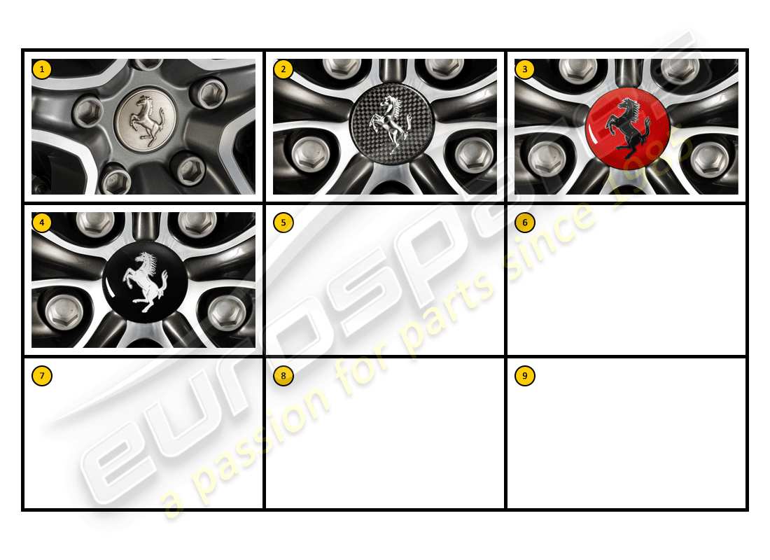 ferrari ff (accessories) exterior - diagrama de piezas de tapacubos