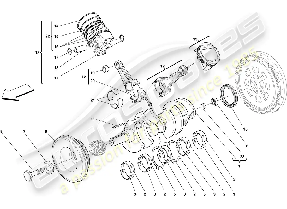 ferrari f430 coupe (rhd) cigüeñal - bielas y pistones diagrama de piezas