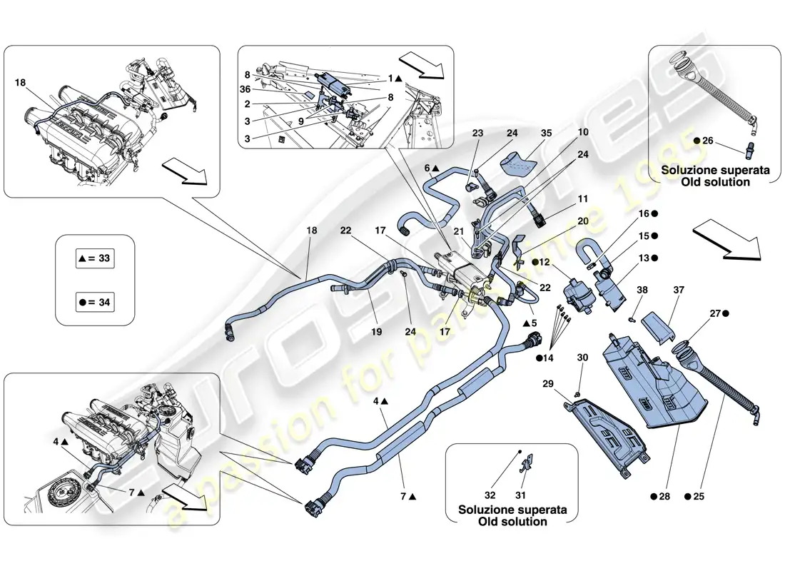 ferrari 458 italia (rhd) sistema de control de emisiones evaporativas diagrama de piezas