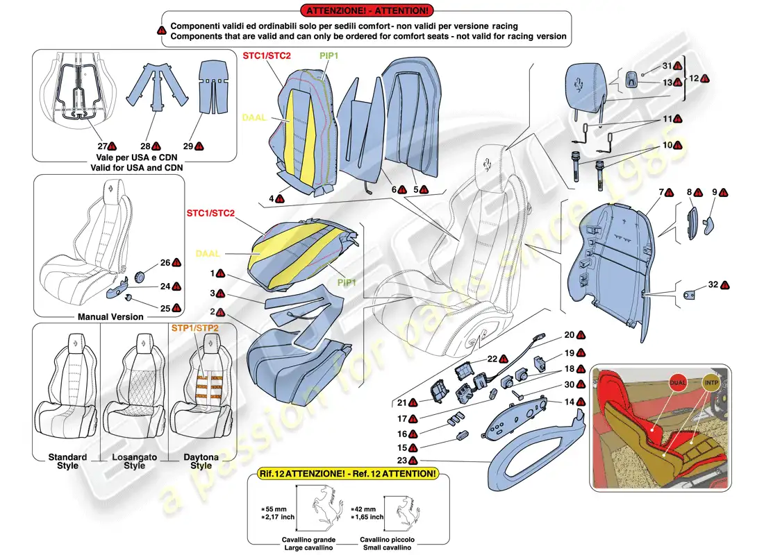 ferrari 458 italia (rhd) asientos - tapicerías y accesorios diagrama de piezas