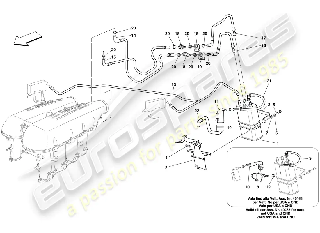 ferrari f430 spider (usa) sistema de control de emisiones evaporativas diagrama de piezas