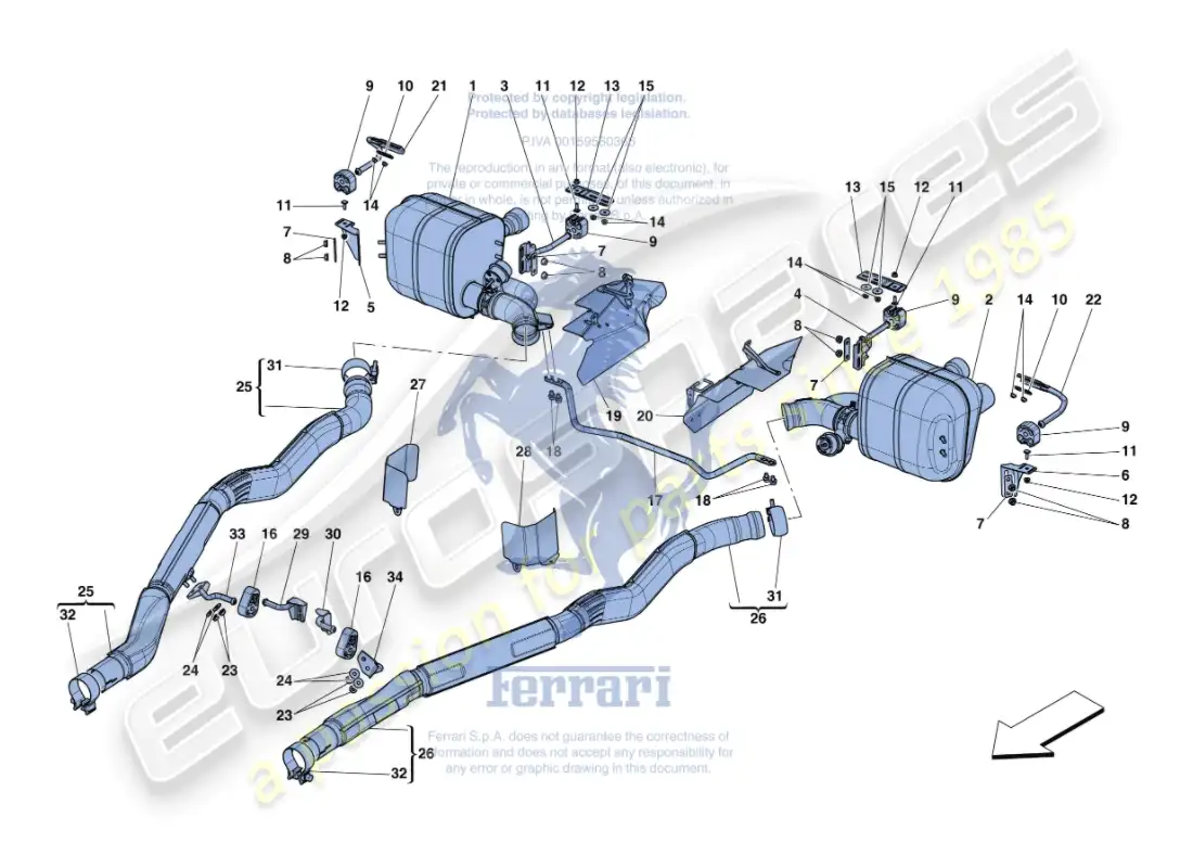 ferrari gtc4 lusso (usa) silenciadores diagrama de piezas