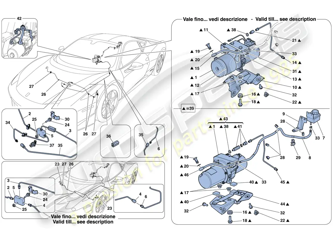 ferrari 458 italia (rhd) sistema de elevación de vehículos diagrama de piezas