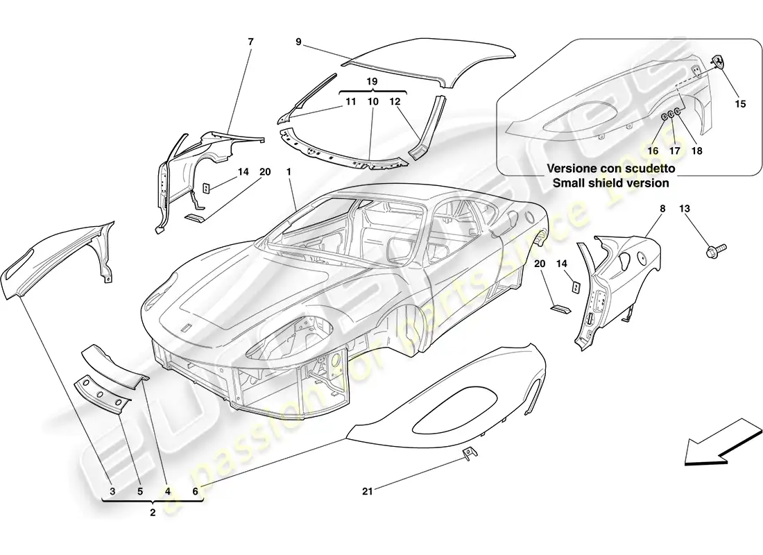 ferrari f430 coupe (europe) carroceria - acabado externo diagrama de piezas