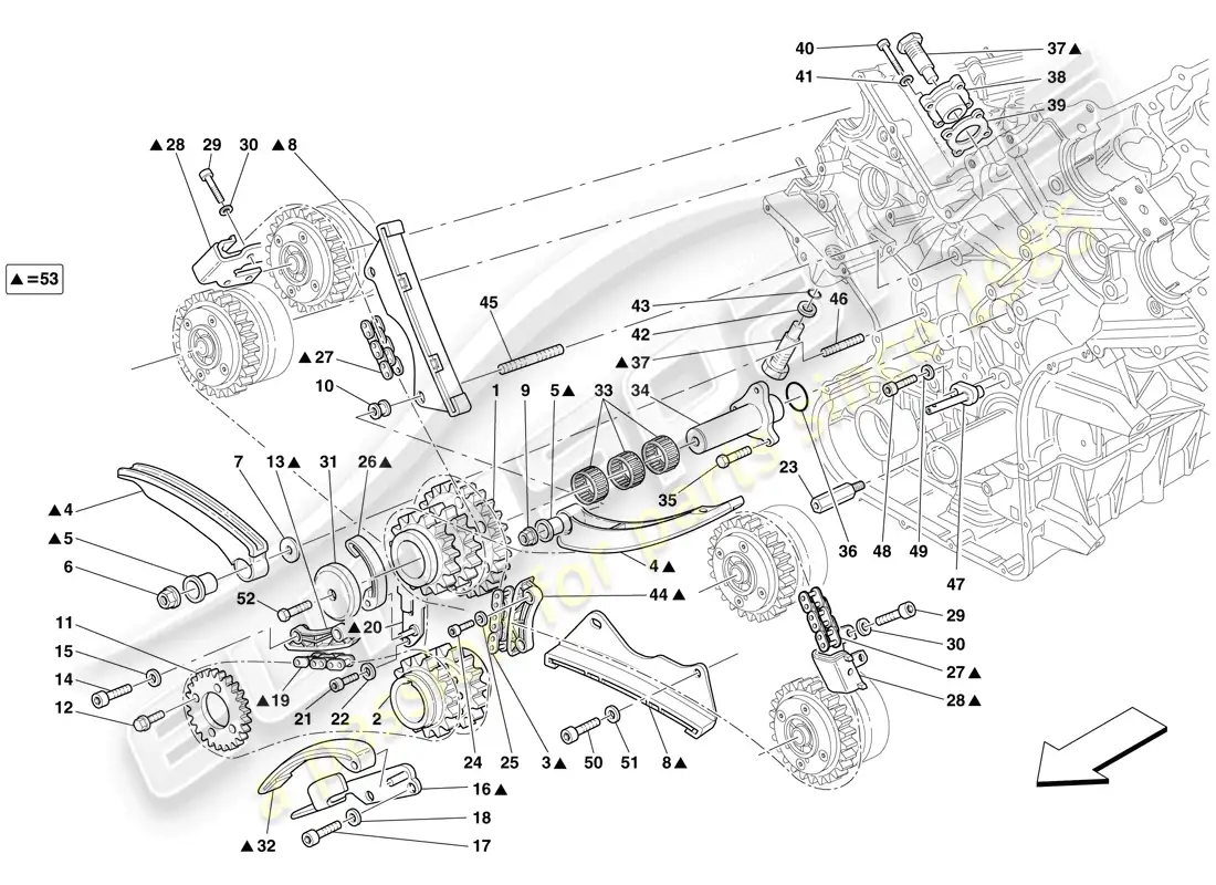 ferrari 599 gto (rhd) sistema de tiempo - conducción diagrama de piezas