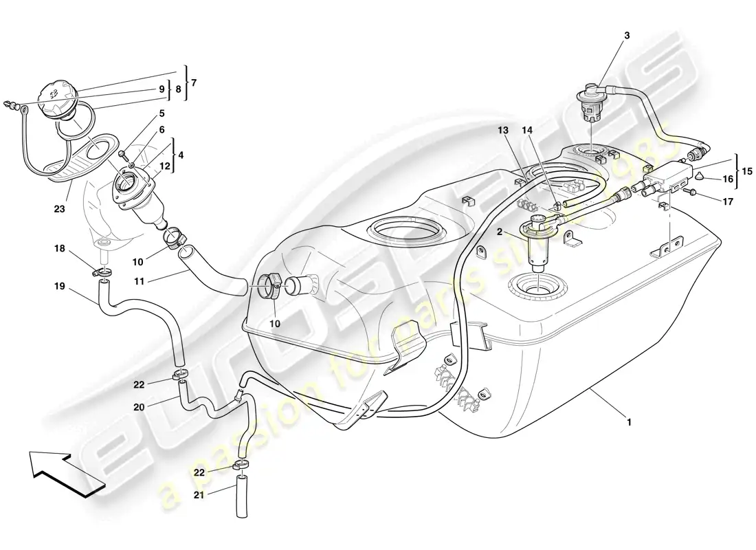 ferrari 599 gto (rhd) fuel tank - filler neck and pipes diagrama de piezas