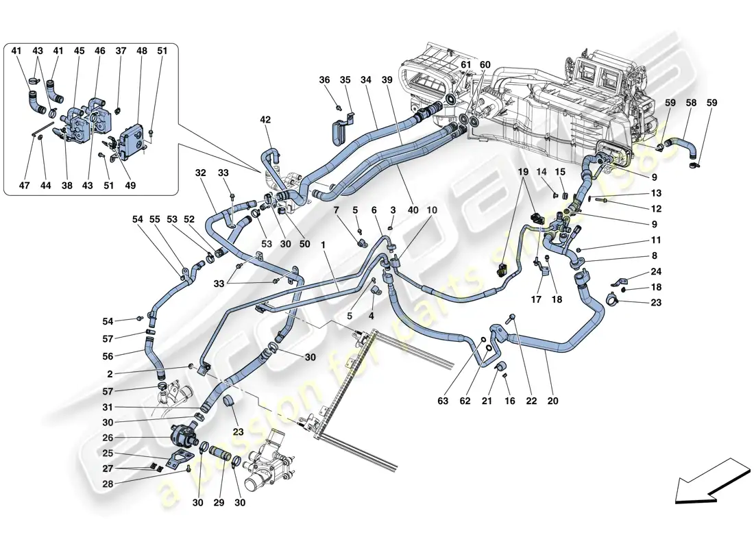 ferrari 812 superfast (europe) sistema de ca - agua y freón diagrama de piezas