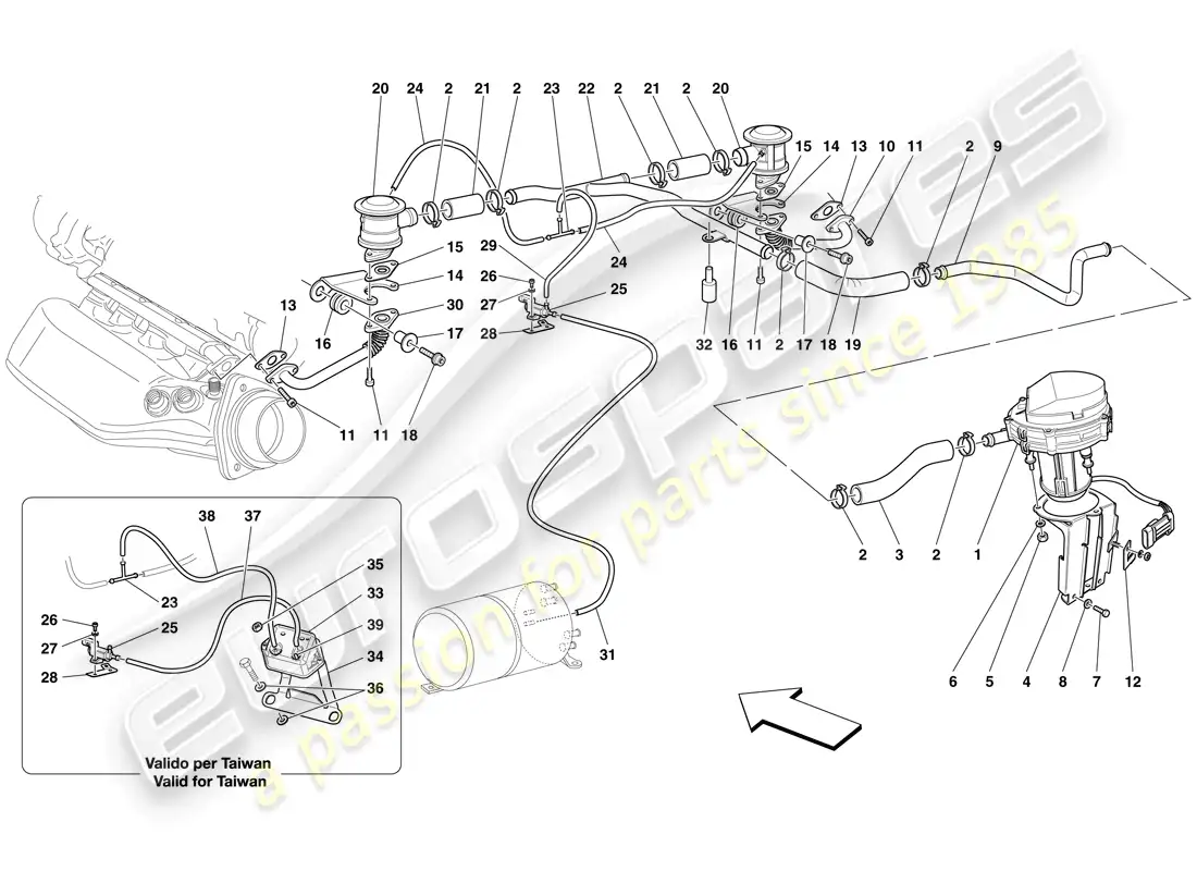 ferrari f430 scuderia spider 16m (rhd) sistema de aire secundario diagrama de piezas