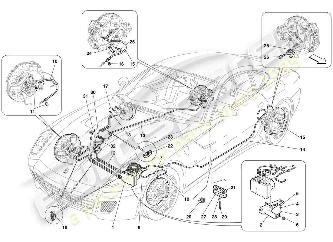 ferrari 599 gtb fiorano (europe) brake system diagrama de piezas