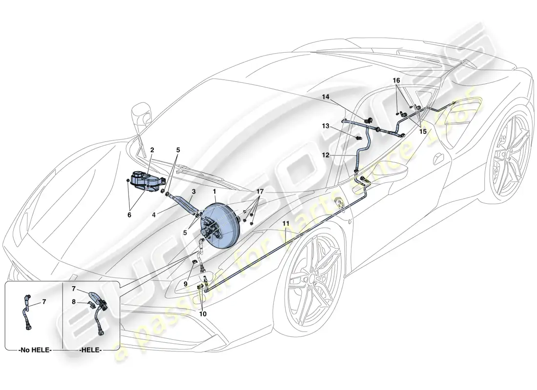 ferrari 488 gtb (rhd) sistema de servofreno diagrama de piezas