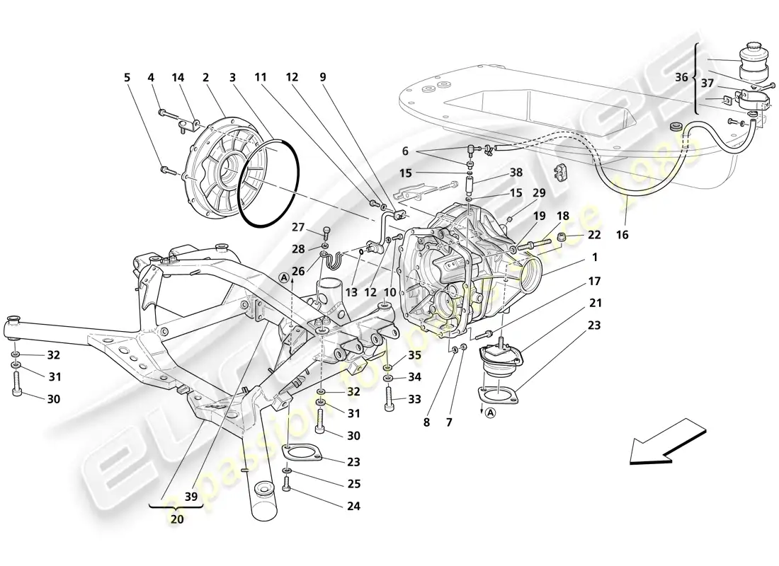 maserati trofeo caja de diferencial - parte inferior trasera diagrama de piezas