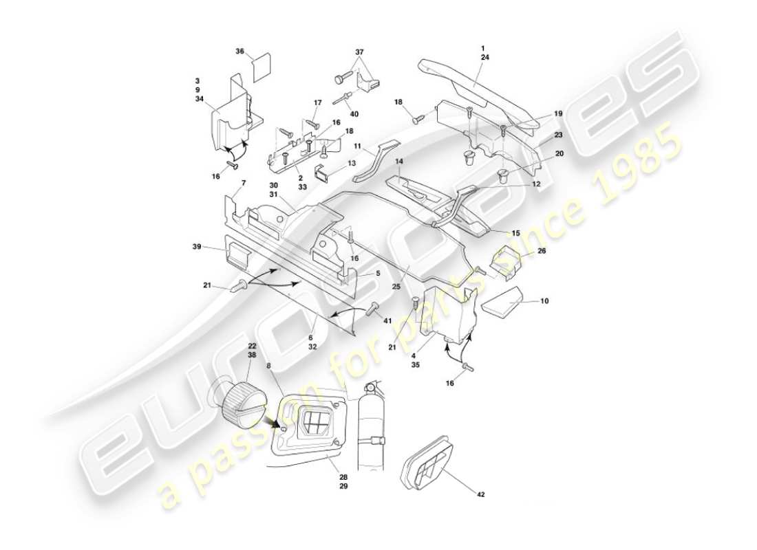 aston martin vanquish (2006) carcasa del maletero y esteras diagrama de piezas