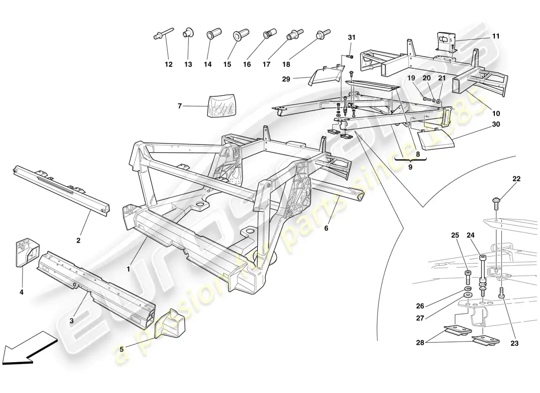 ferrari f430 spider (europe) chassis - structure, rear elements and panels diagrama de piezas