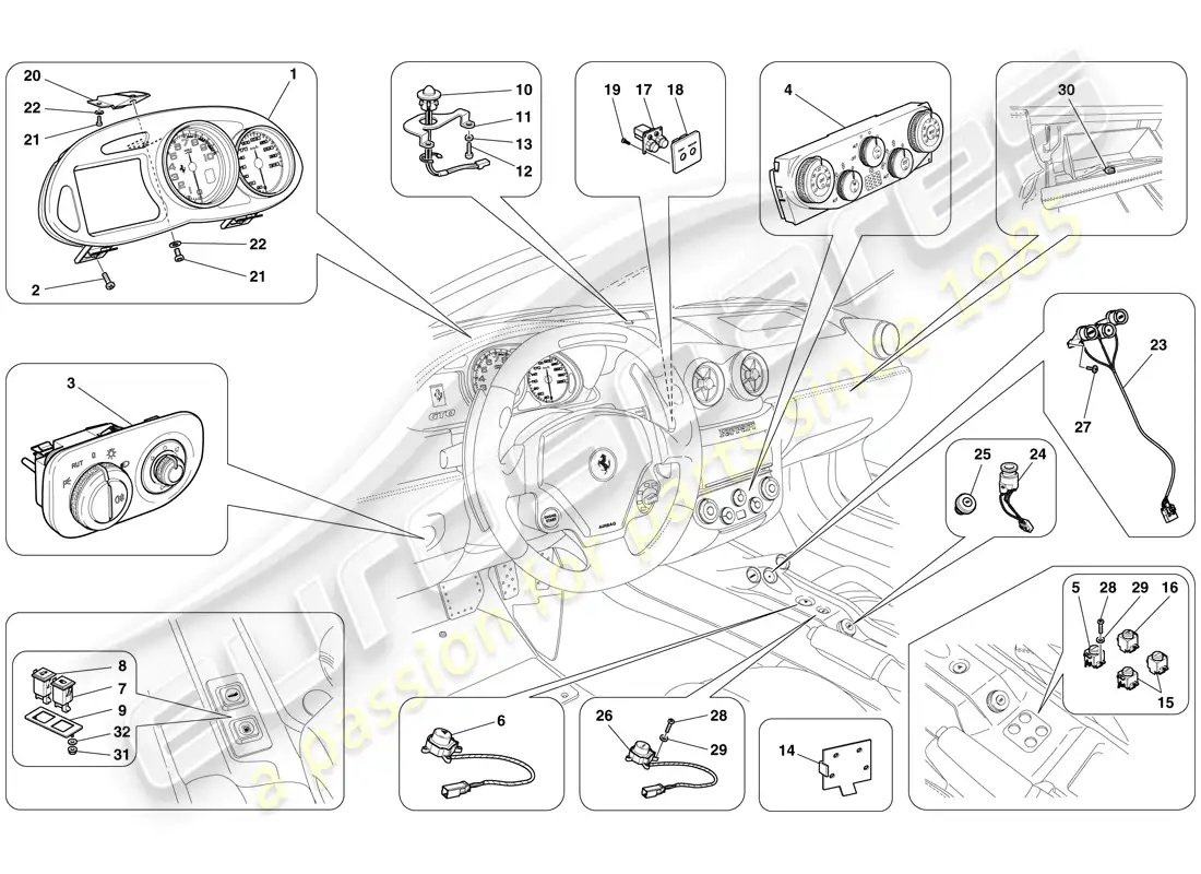 ferrari 599 gto (rhd) instrumentación diagrama de piezas