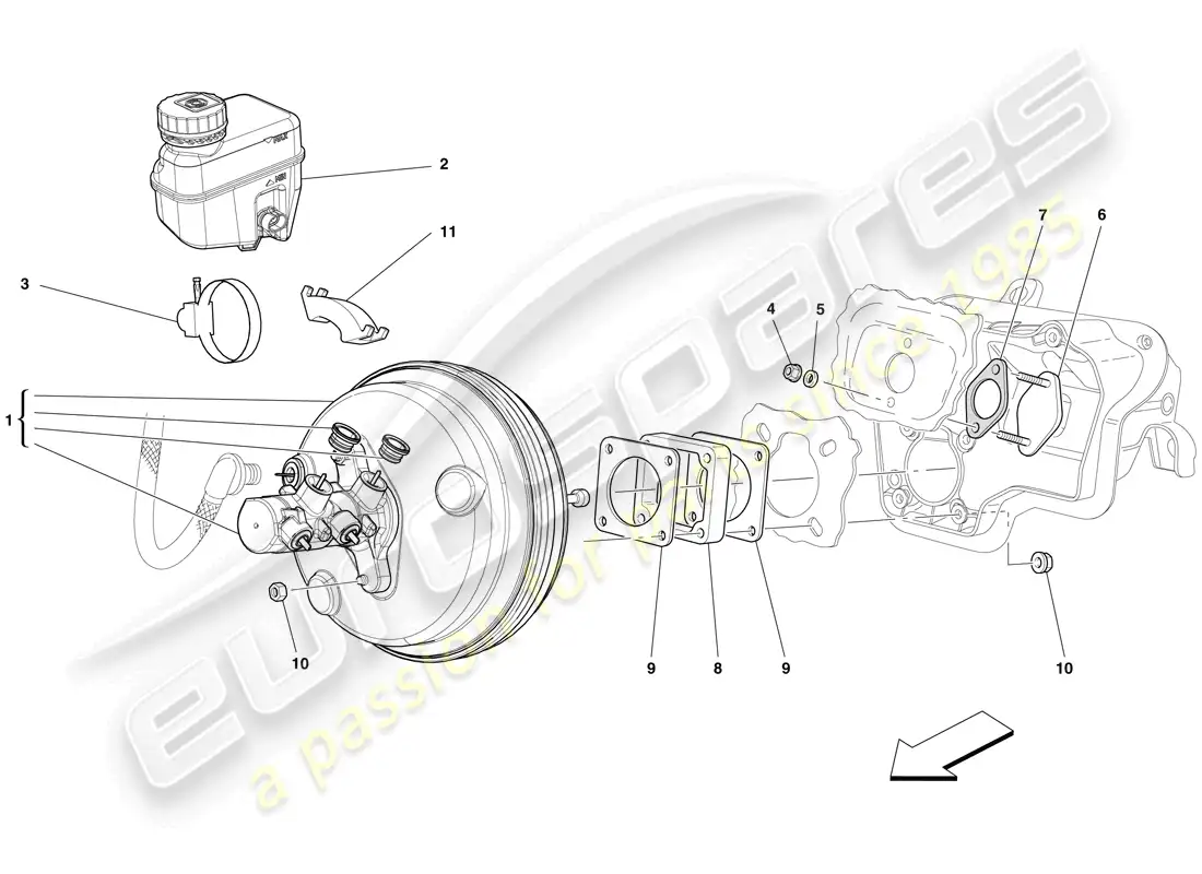 ferrari 599 gto (rhd) control de freno y embrague hidráulico diagrama de piezas