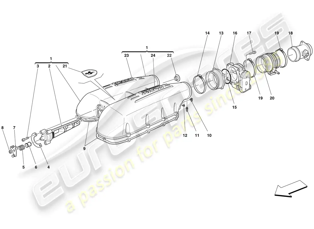ferrari f430 scuderia (usa) tapa del colector de admisión diagrama de piezas