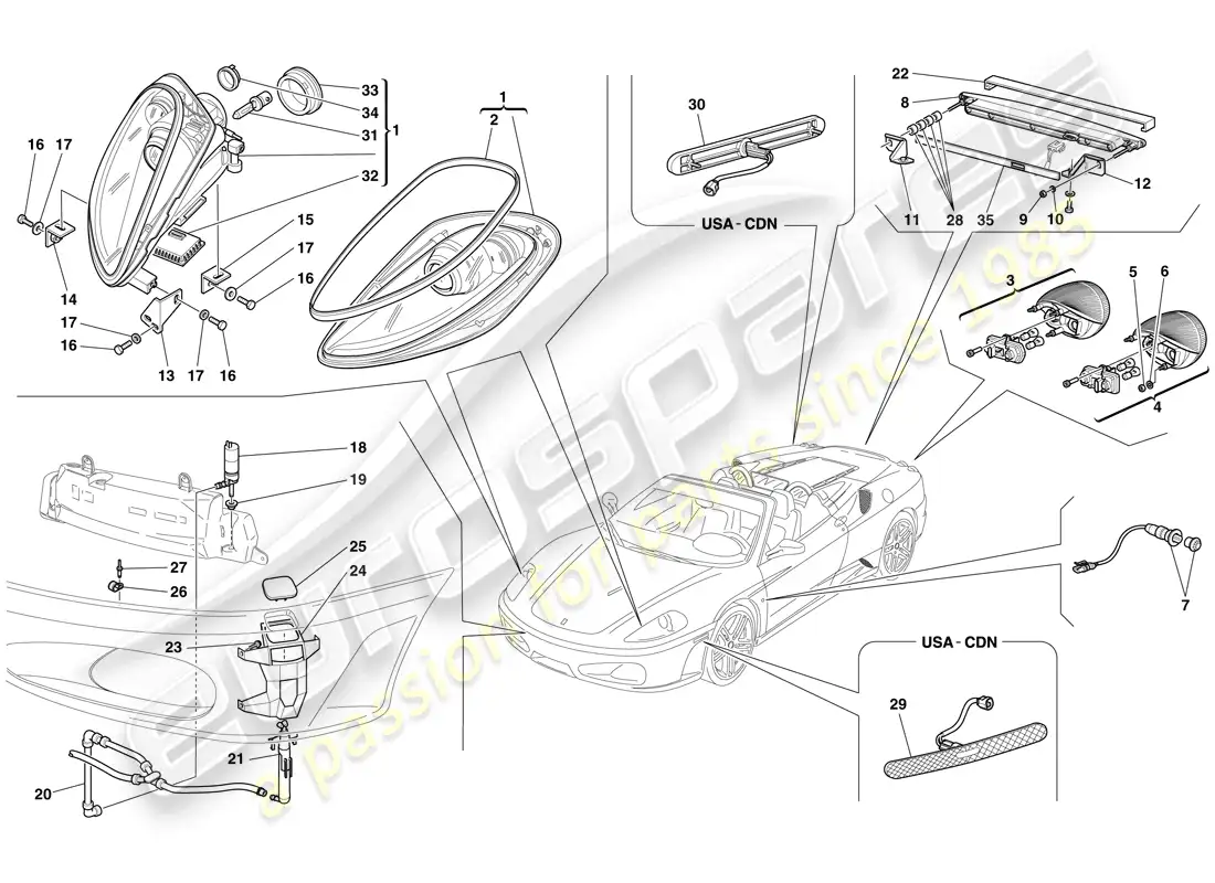 ferrari f430 spider (rhd) faros y luces traseras diagrama de piezas