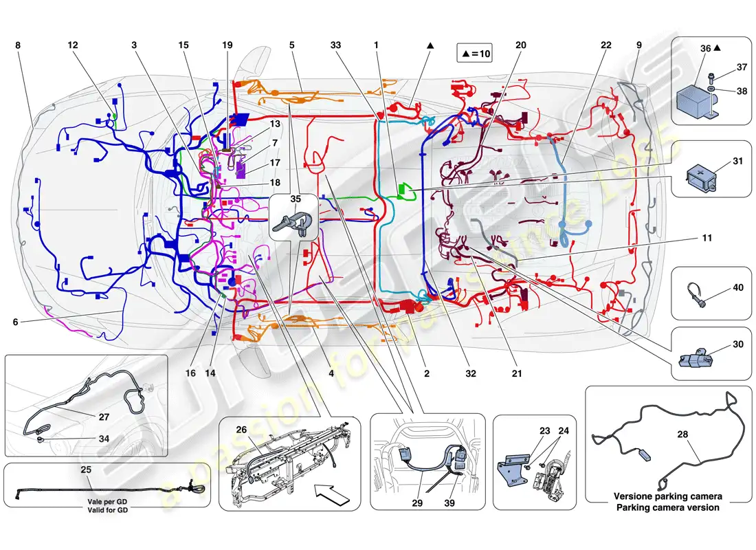 ferrari 458 italia (europe) arneses de cableado principales diagrama de piezas