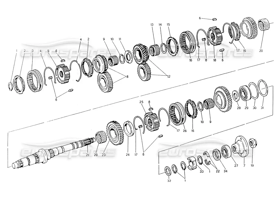 maserati 418 / 4.24v / 430 caja de cambios, diagrama de piezas del eje principal zf