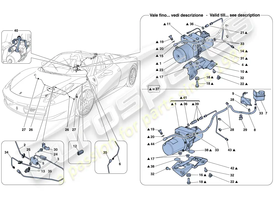 ferrari 458 spider (rhd) sistema de elevación de vehículos diagrama de piezas