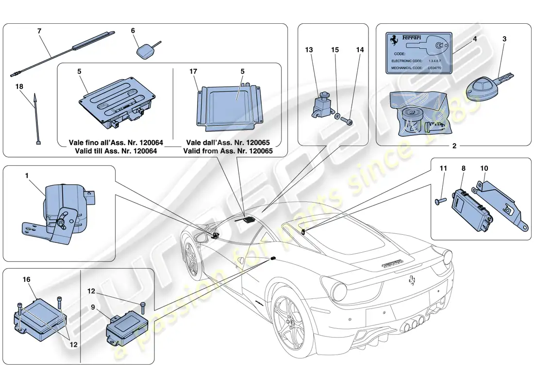 ferrari 458 italia (rhd) sistema anti-robo diagrama de piezas