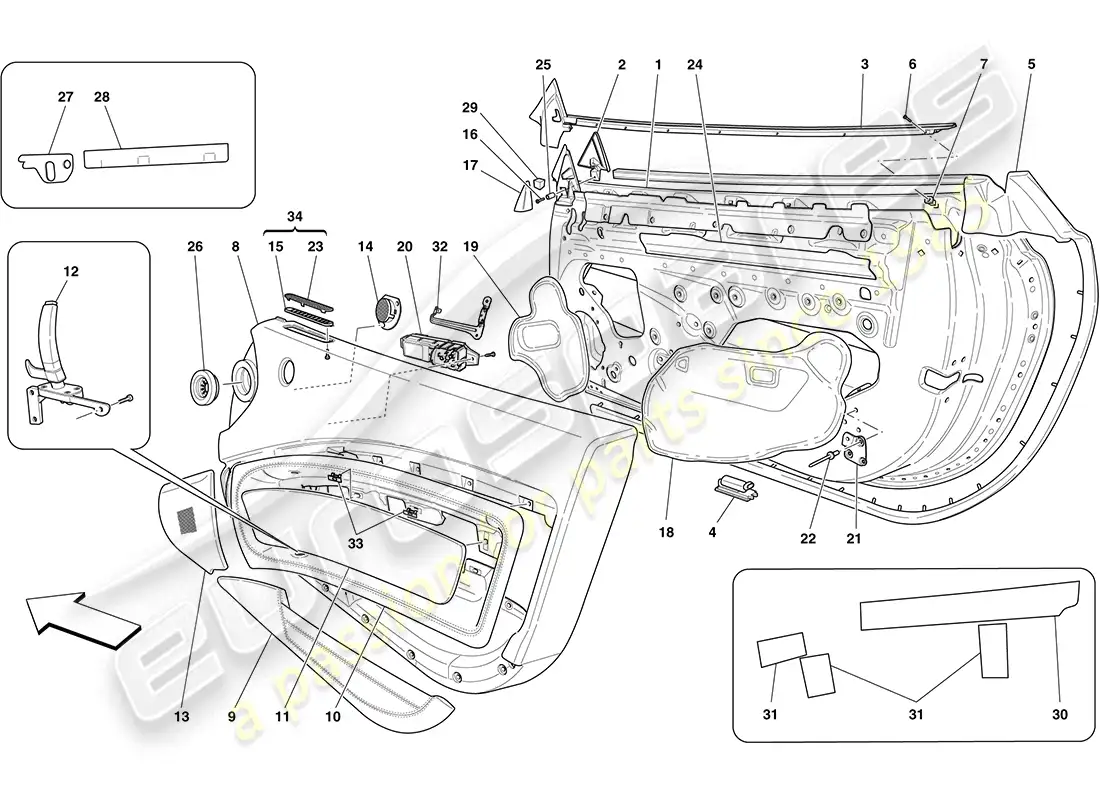 ferrari california (usa) puertas delanteras: acabado diagrama de piezas
