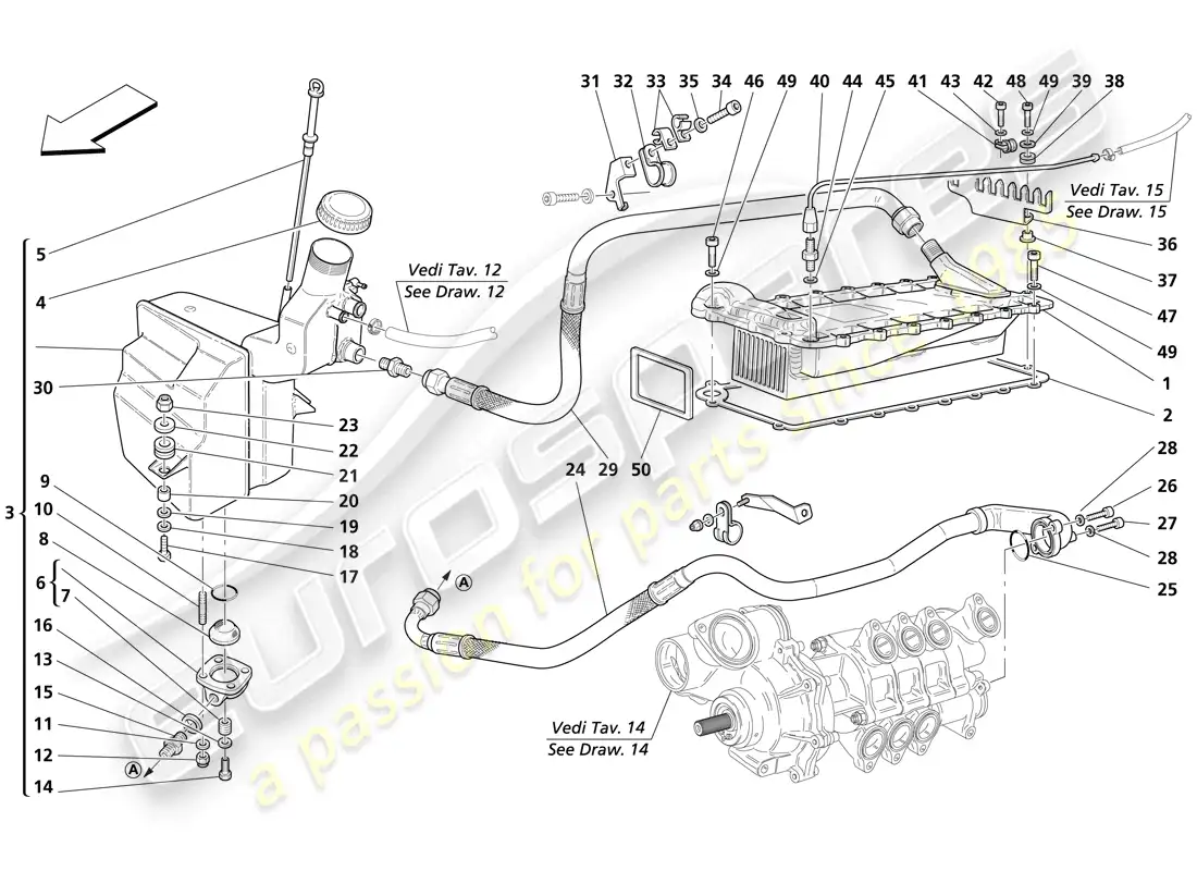 maserati trofeo sistema de lubricación - tanque - intercambiador de calentador diagrama de piezas