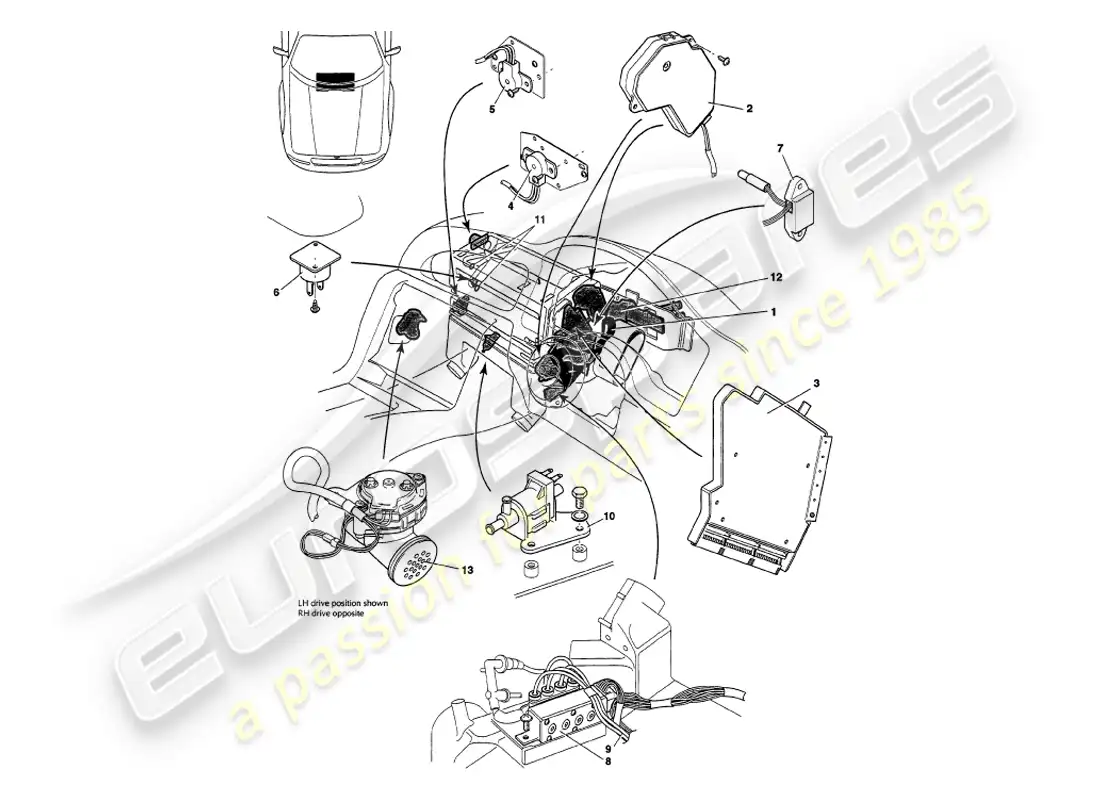 aston martin v8 volante (1997) sensores, interruptores, solenoides, motores, etc. diagrama de piezas