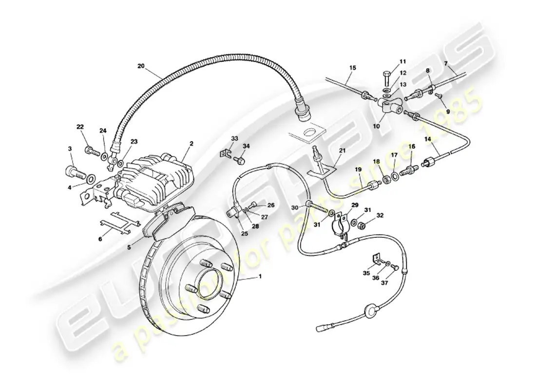 aston martin v8 volante (1997) rear brakes diagrama de piezas
