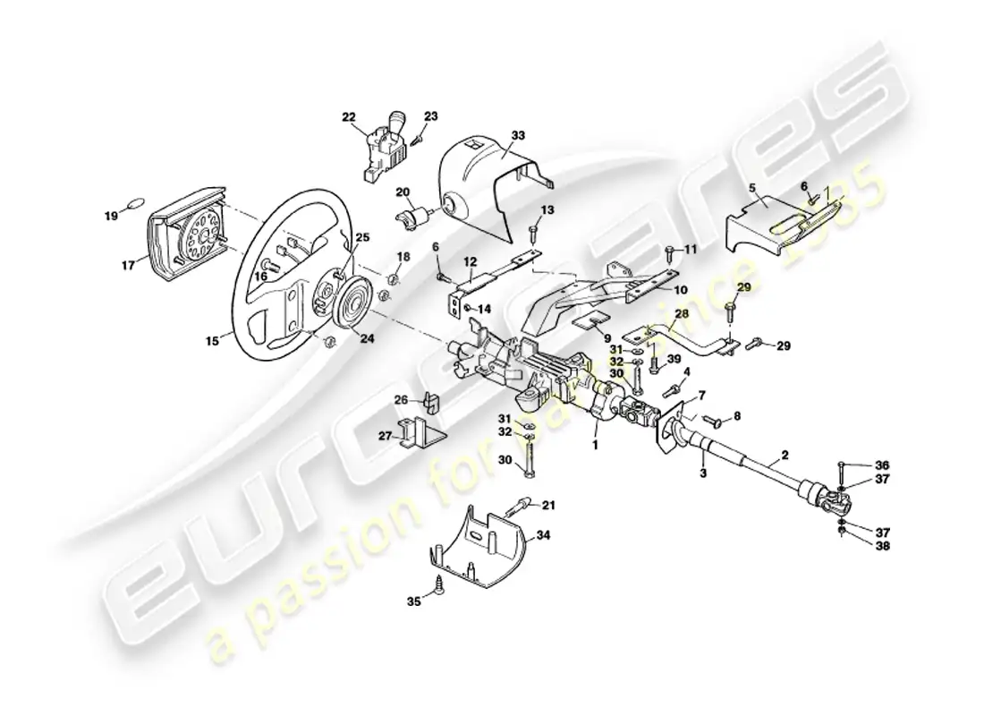 aston martin v8 volante (1998) columna de dirección diagrama de piezas