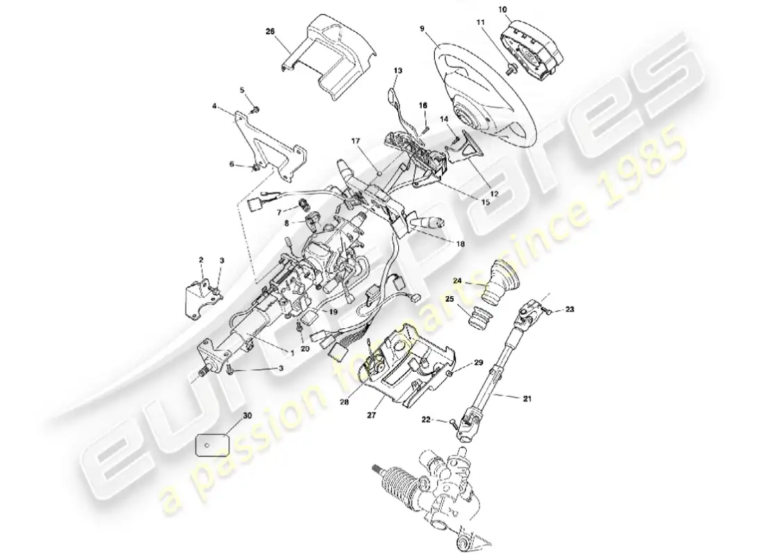 aston martin vanquish (2002) columna de dirección diagrama de piezas