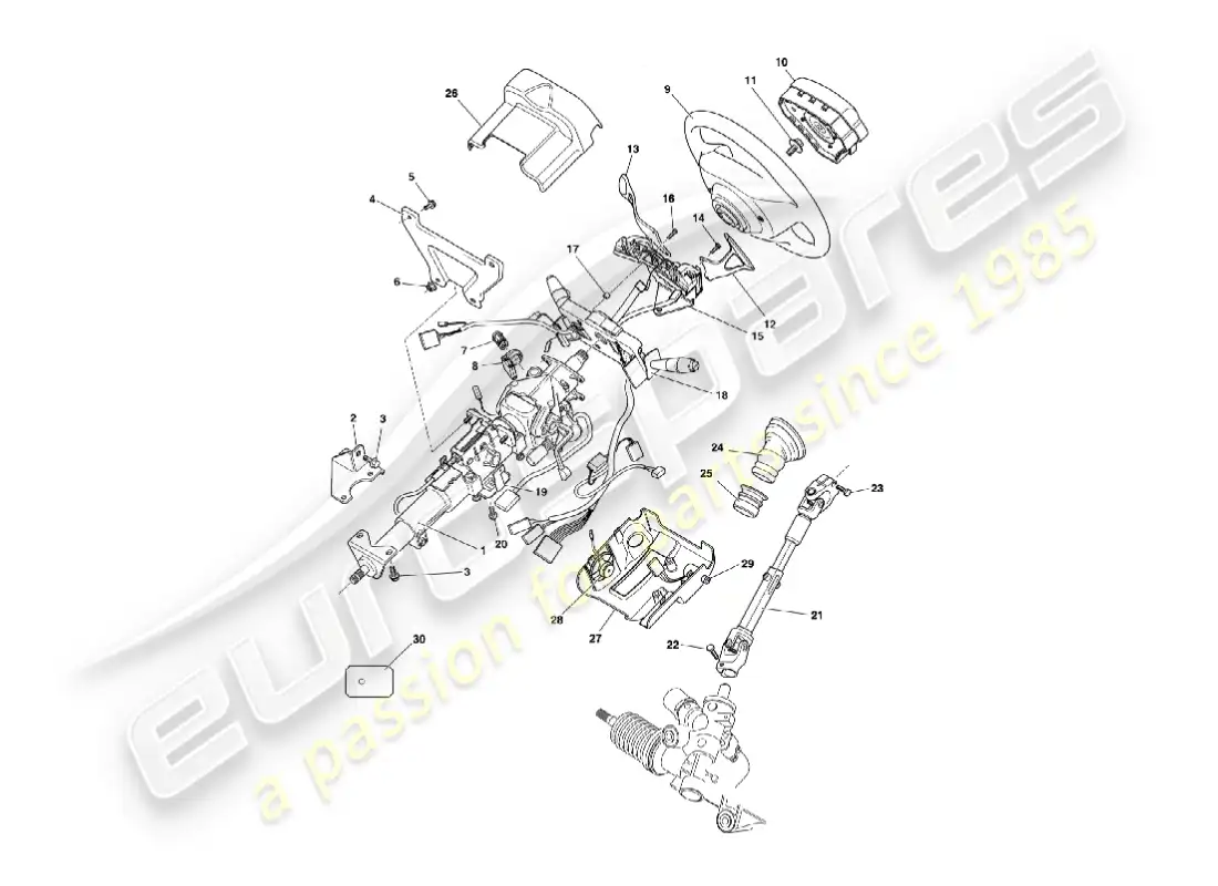 aston martin vanquish (2005) columna de dirección diagrama de piezas